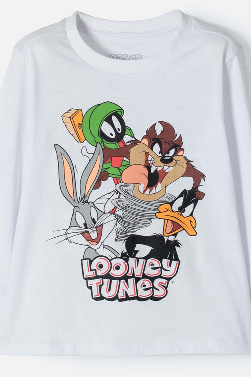 WHITE AND GRAY LOONEY TUNES LONG-SLEEVE PAJAMAS FOR BOYS 2T TO 5T