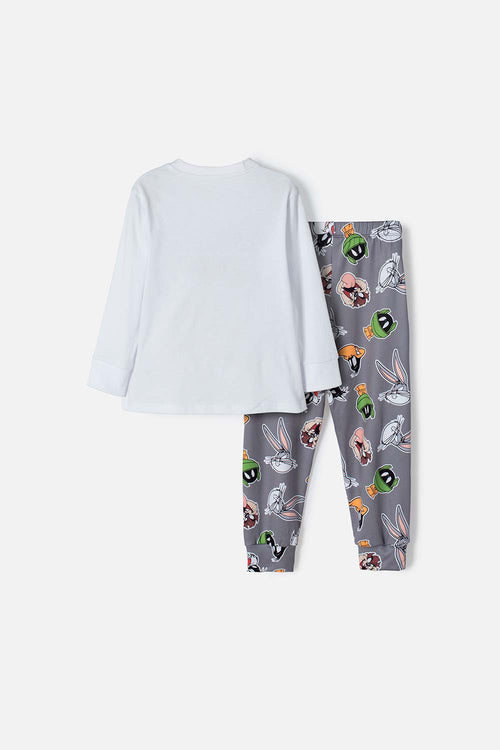 WHITE AND GRAY LOONEY TUNES LONG-SLEEVE PAJAMAS FOR BOYS 2T TO 5T