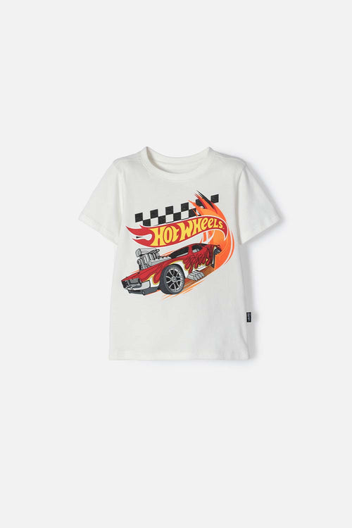 HOT WHEELS SHORT SLEEVE IVORY T-SHIRT FOR BOYS 2T TO 6T