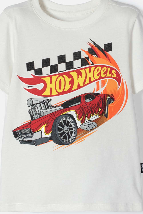 HOT WHEELS SHORT SLEEVE IVORY T-SHIRT FOR BOYS 2T TO 6T