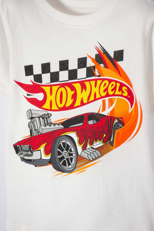 HOT WHEELS SHORT SLEEVE IVORY T-SHIRT FOR BOYS 2T TO 6T