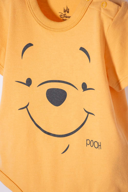 WINNIE THE POOH SHORT SLEEVE MUSTARD BODYSUIT FOR BABY GIRL