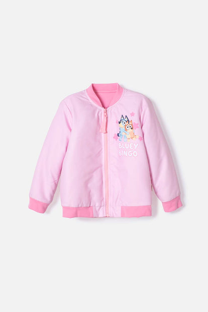 CHAQUETA DE BLUEY ROSADA CON CIERRE AJUSTABLE EN FRENTE PARA NIÑA 2T A 6T