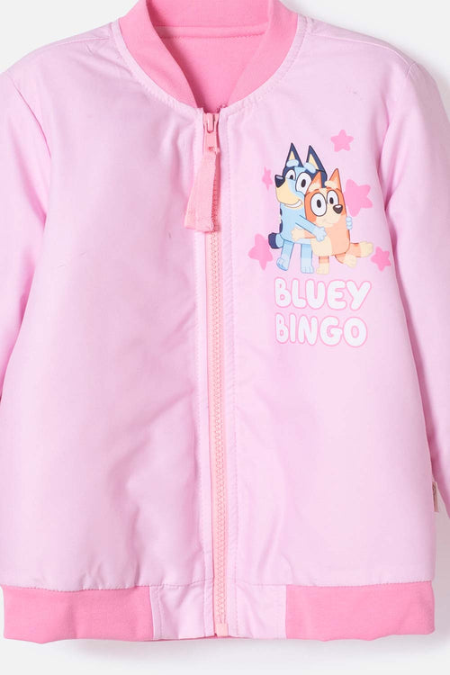 PINK BLUEY JACKET WITH ADJUSTABLE FRONT ZIPPER FOR GIRLS 2T TO 6T