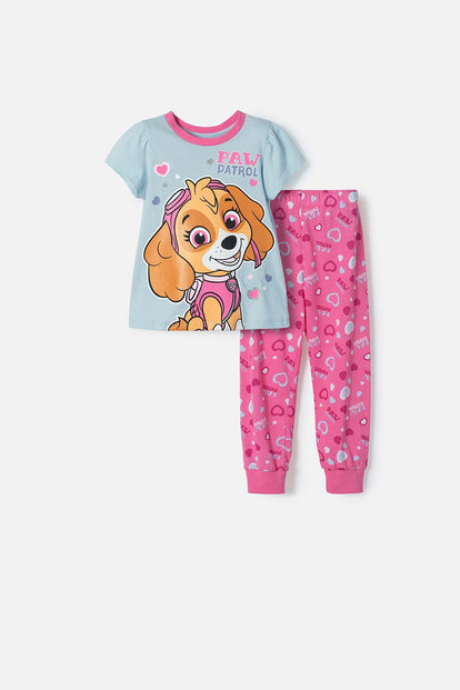 PIJAMA DE PAW PATROL AZUL Y FUCSIA MANGA CORTA PARA NIÑA 2T A 6T