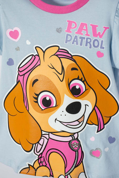 PIJAMA DE PAW PATROL AZUL Y FUCSIA MANGA CORTA PARA NIÑA 2T A 6T