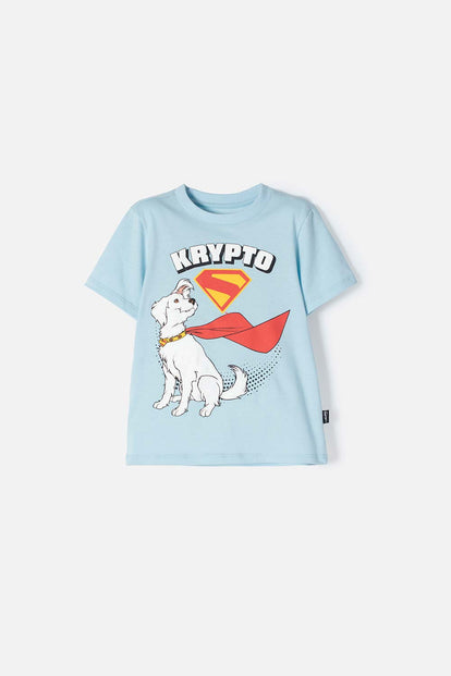 CAMISETA DE SUPERMAN AZUL ESTAMPADA EN FRENTE PARA NIÑO 2T A 5T