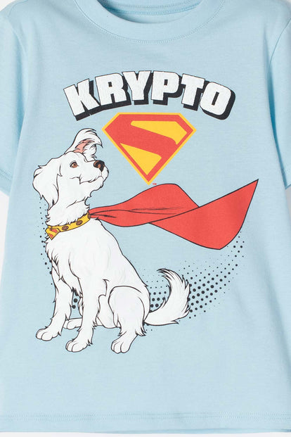 CAMISETA DE SUPERMAN AZUL ESTAMPADA EN FRENTE PARA NIÑO 2T A 5T