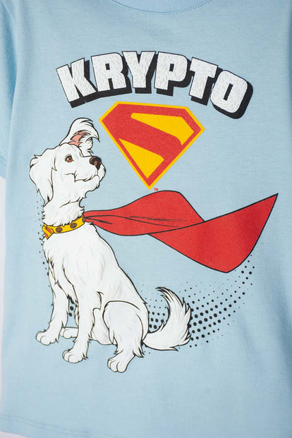 CAMISETA DE SUPERMAN AZUL ESTAMPADA EN FRENTE PARA NIÑO 2T A 5T