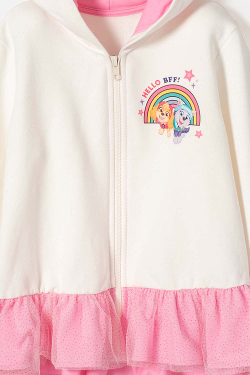 PAW PATROL ZIP-UP HOODIE FOR GIRLS, IVORY AND PINK, SIZES 2T TO 6T