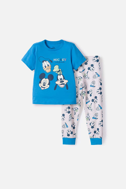 BOY'S DARK BLUE AND IVORY MICKEY MOUSE LONG PAJAMA SET 2T-5T