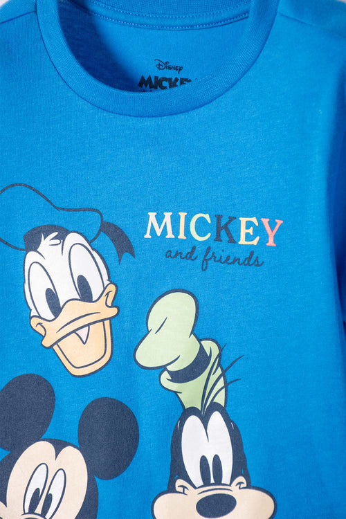 BOY'S DARK BLUE AND IVORY MICKEY MOUSE LONG PAJAMA SET 2T-5T