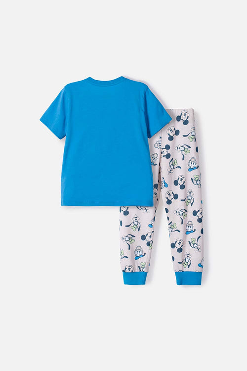 BOY'S DARK BLUE AND IVORY MICKEY MOUSE LONG PAJAMA SET 2T-5T