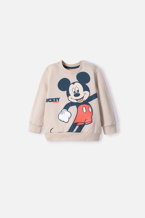 KHAKI MICKEY MOUSE PRINTED SWEATER FOR BABY BOY