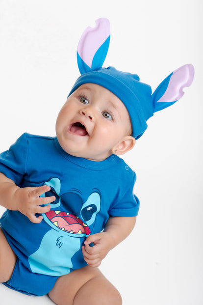 BODY DE STITCH CON GORRO AZUL PARA BEBÉ NIÑA