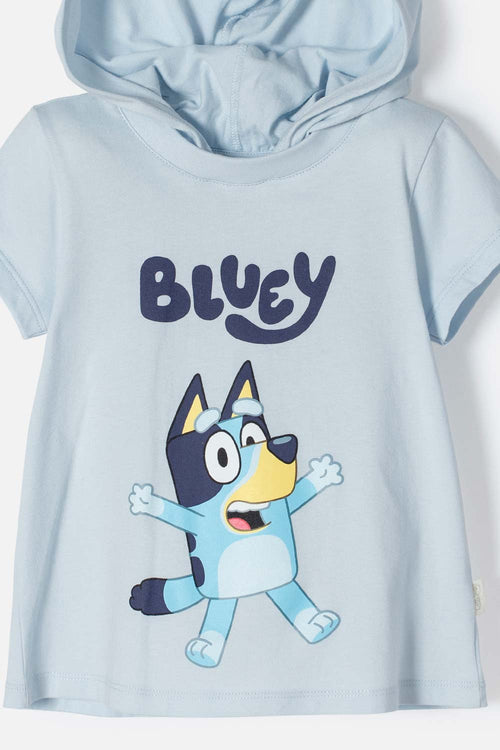 BLUEY HOODED T-SHIRT BLUE FOR GIRLS 2T TO 6T