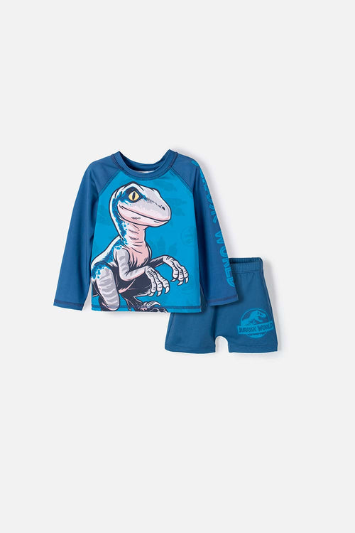 JURASSIC WORLD BLUE LONG SLEEVE T-SHIRT BATHING SUIT FOR BOY 2T TO 5T