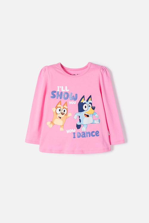PINK BLUEY LONG SLEEVE SHIRT FOR GIRLS 2T TO 6T