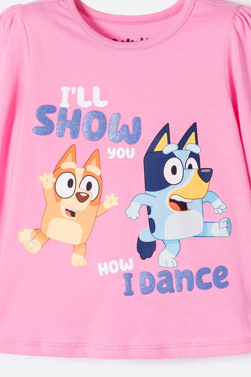 PINK BLUEY LONG SLEEVE SHIRT FOR GIRLS 2T TO 6T