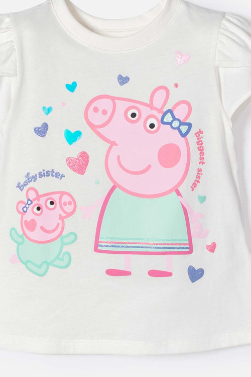 GIRLS' PEPPA PIG IVORY PRINTED T-SHIRT 2T TO 5T