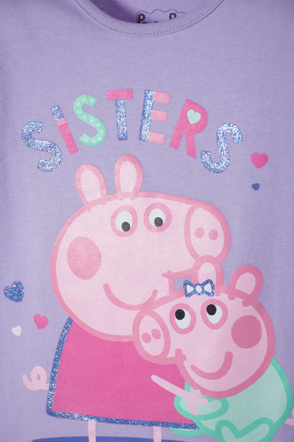 CONJUNTO DE PEPPA PIG LILA Y MORADO CON LEGGING PARA NIÑA 2T A 5T