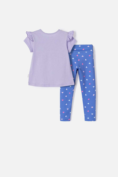 CONJUNTO DE PEPPA PIG LILA Y MORADO CON LEGGING PARA NIÑA 2T A 5T