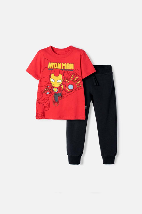 IRONMAN SET WITH MULTICOLOR LONG PANTS FOR BOYS 2T TO 5T