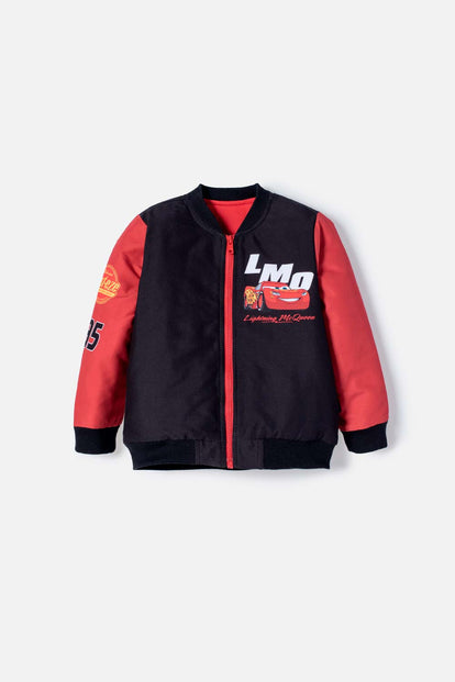 CHAQUETA DE CARS CON CIERRE NEGRO Y ROJO PARA NIÑO 2T A 6T