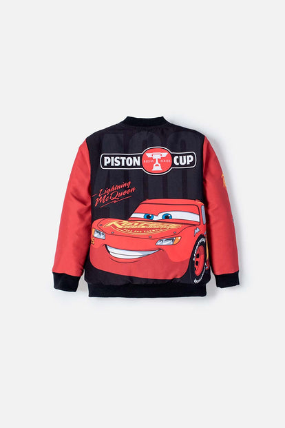 CHAQUETA DE CARS CON CIERRE NEGRO Y ROJO PARA NIÑO 2T A 6T
