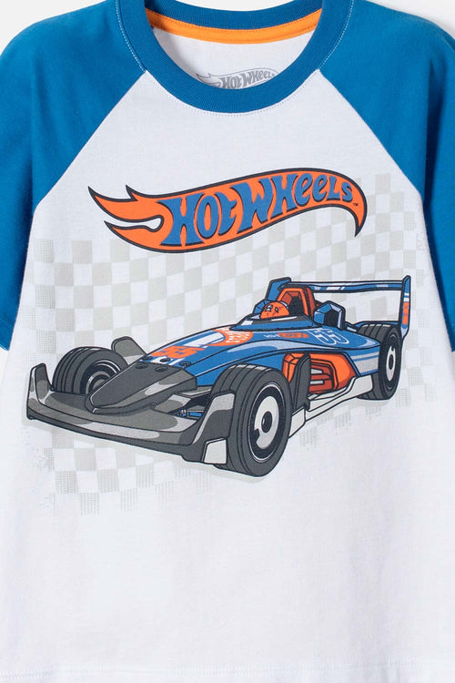 HOT WHEELS SHORT SLEEVE BLUE AND WHITE T-SHIRT FOR BOYS 2T TO 6T