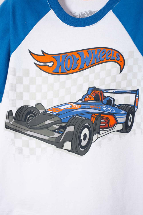 HOT WHEELS SHORT SLEEVE BLUE AND WHITE T-SHIRT FOR BOYS 2T TO 6T