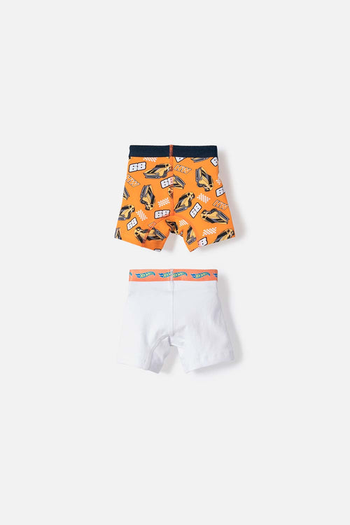 2-PACK HOT WHEELS ORANGE AND WHITE BOXER BRIEFS FOR BOYS 2T TO 6T