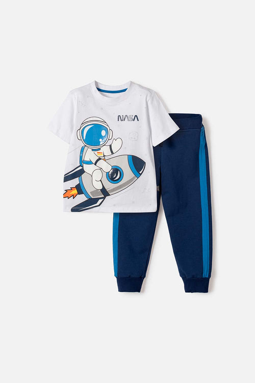 NASA WHITE AND BLUE LONG PANTS SET FOR BOY 2T TO 5T