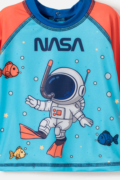 CONJUNTO DE BAÑO DE LA NASA AZUL Y NARANJA PARTA BEBÉ NIÑO
