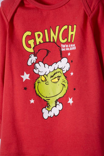 PIJAMA DE GRINCH CON PANTALÓN LARGO ROJO PARA BEBÉ