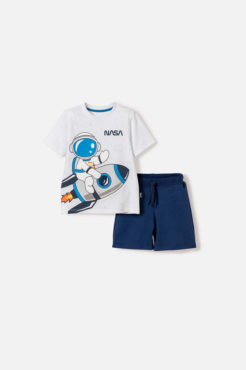 NASA WHITE AND BLUE SHORTS SET FOR TODDLER BOYS 2T-5T
