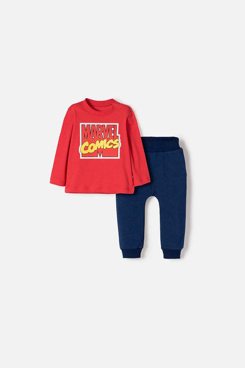 MARVEL LONG RED AND BLUE PANTS SET FOR BABY BOYS