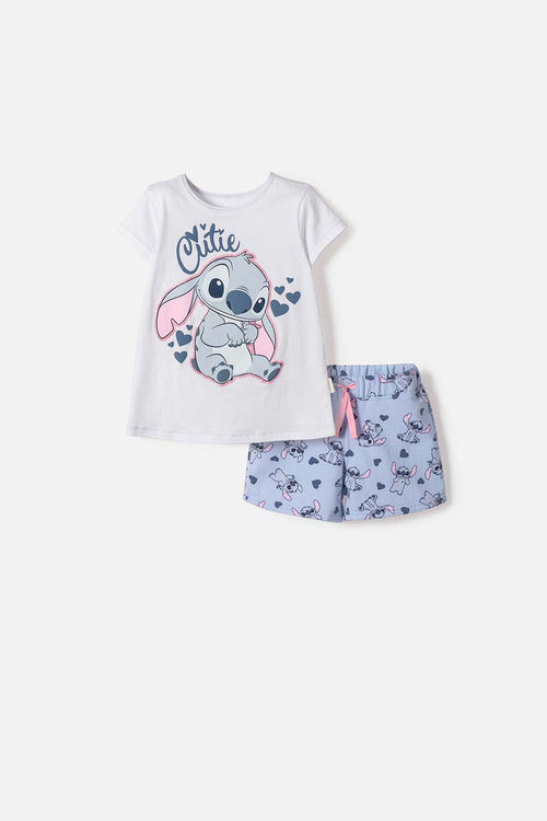 STITCH SET WITH MULTICOLOR SHORTS FOR GIRLS 2T TO 5T