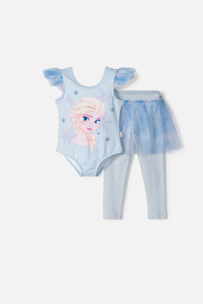 CONJUNTO DE FROZEN CON TULL AZUL CIELO PARA NIÑA 2T A 6T