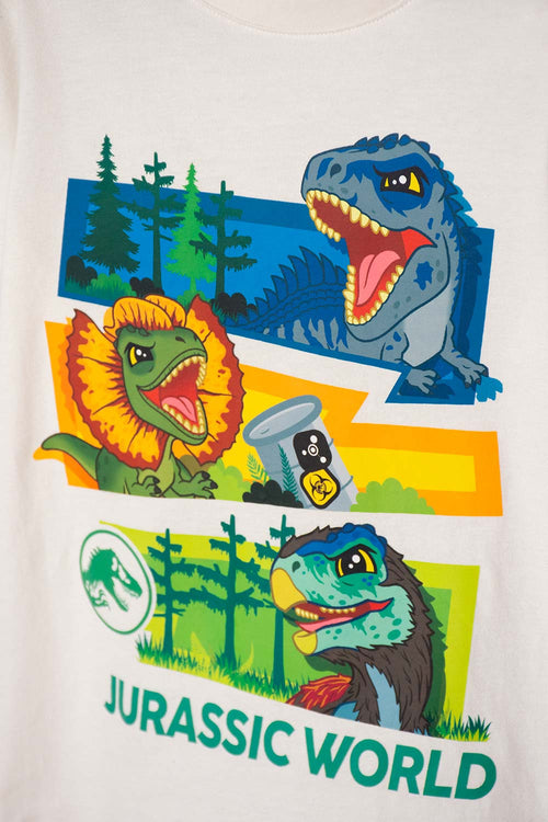 JURASSIC WORLD SHORT SLEEVE IVORY T-SHIRT FOR BOYS 2T TO 6T