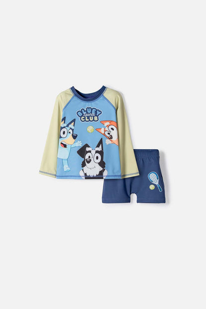 CONJUNTO DE BAÑO DE BLUEY AZUL MANGA LARGA PARA NIÑO 2T A 6T