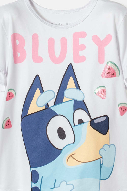 BLUEY SHORT SLEEVE WHITE T-SHIRT FOR GIRLS SIZE 2T TO 6T