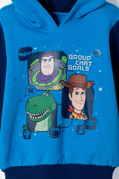 BUZO DE TOY STORY CERRADO CON CAPUCHA AZUL PARA NIÑO 3T A 6T