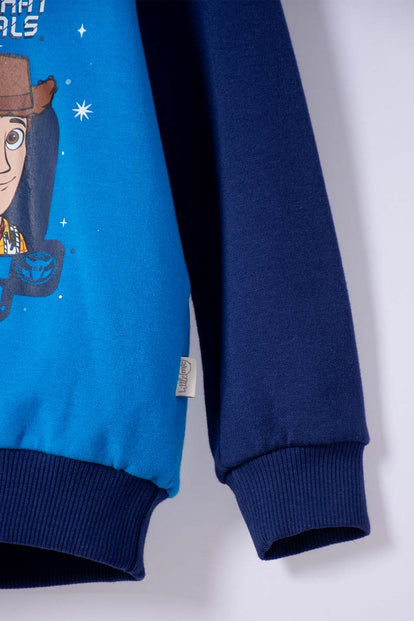 BUZO DE TOY STORY CERRADO CON CAPUCHA AZUL PARA NIÑO 3T A 6T