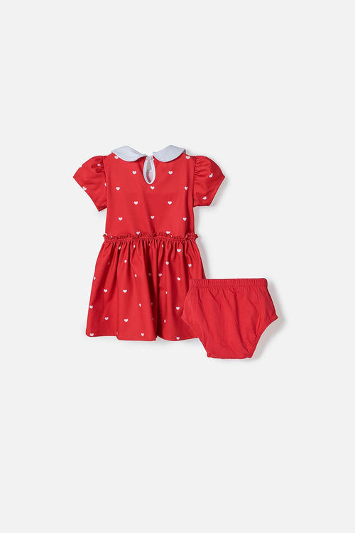 VESTIDO DE MINNIE MOUSE CON CUELLO ROJO PARA BEBÉ NIÑA