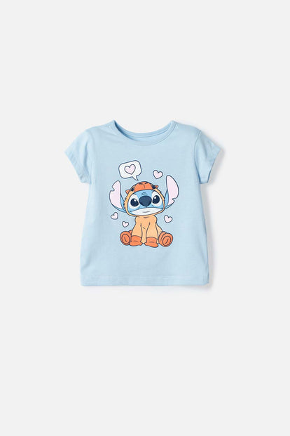 CAMISETAS DE STITCH Y CAPYBARA MANGA CORTA AZUL PARA NIÑA 2T A 6T