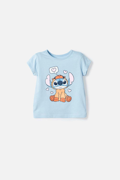 CAMISETAS DE STITCH Y CAPYBARA MANGA CORTA AZUL PARA NIÑA 2T A 6T