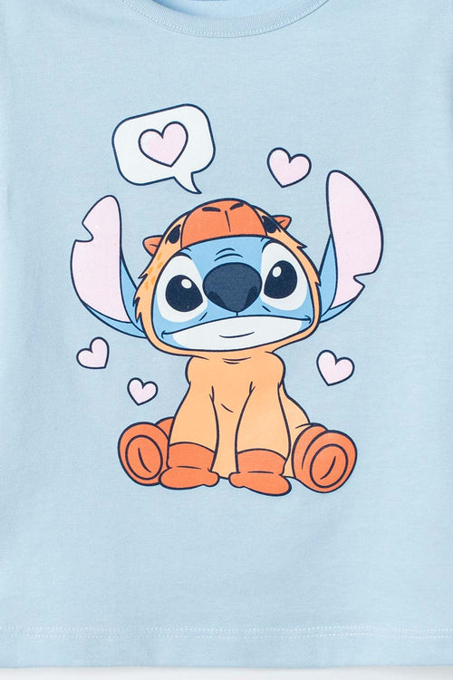 CAMISETAS DE STITCH Y CAPYBARA MANGA CORTA AZUL PARA NIÑA 2T A 6T