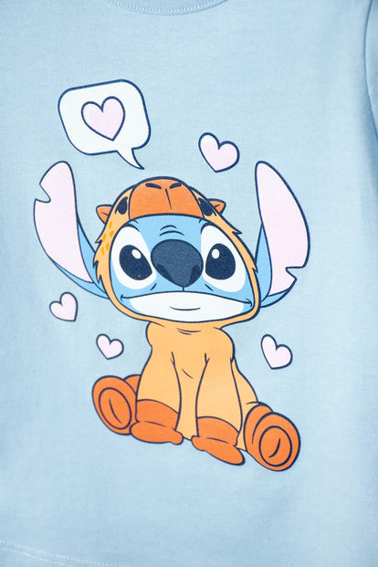 CAMISETAS DE STITCH Y CAPYBARA MANGA CORTA AZUL PARA NIÑA 2T A 6T