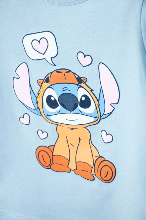 CAMISETAS DE STITCH Y CAPYBARA MANGA CORTA AZUL PARA NIÑA 2T A 6T